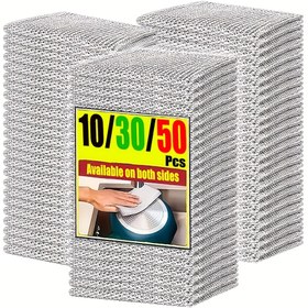 Resim 50/30/10 adet Metal Tel Temizlik Bezi - Çift Taraflı Yeniden Kullanılabilir Temizlik Bezi, Hızlı Kuruyan ve Dayanıklı, Deforme Olmaz, Mutfak Eşyaları, Tencere, Restoran Mutfak Lavaboları, Otel Banyo Küvetleri ve Ticari Temizlik için Uygun 