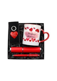 Resim Kişiye Özel Mesajlı Kalpli Kupa & Kalem & Kalp Anahtarlık Hediye 