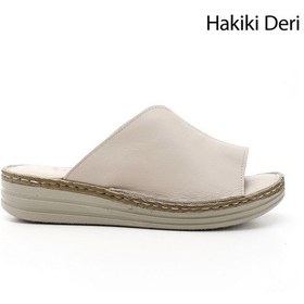 Resim Gönderi(R) Gönderi R Bej Dolgu Topuk Hakiki Deri Comfort Terlik Bej 