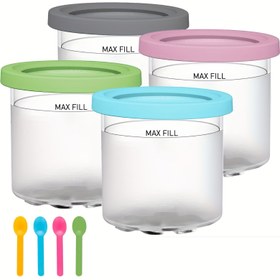 Resim Ninja Krem Pint ve Kapakları - 4 adet Ninja Krem Kapları, 16oz (yaklaşık 453.6g) Ninja NC299AMZ ve NC300s Serisi Dondurma Makinesi ile Uyumlu - Bulaşık Makinesinde Yıkanabilir, İyi Kapama 