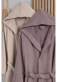 Resim Güvenal Unisex Verona Bay&bayan Pamuk 2'li Çizgili Kapüşonlu Bornoz Seti Bornoz Çeyiz Seti Bornoz Takımı 3 Çok Renkli 