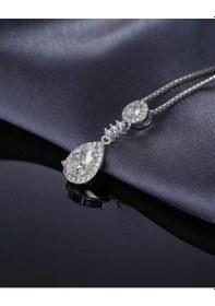 Resim Brezza Lusso Jewelry Zirkon Taşlı Işıltılı Damla Diamond Kadın Gümüş Kolye Küpe Seti 