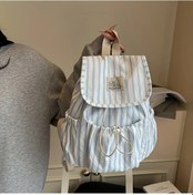 Resim Meridiangoods Mavi Çizgili Beyaz Kadın Sırt Çantası: Hafif, Ayarlanabilir Askı, Manyetik Kapama Beyaz Üzerine Mavi 