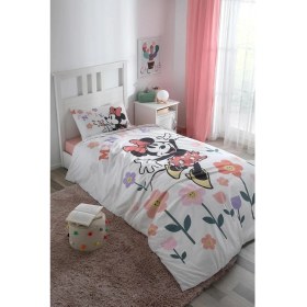 Resim Minnie Mouse Flowers Tek Kişilik Lisanslı Lastikli Fitted Çarşaf Çocuk Nevresim Takım 