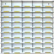 Resim Eğimli 50 Araçlık Beyaz Ahşap Hobi Oyuncak Araba Rafı 