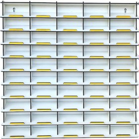 Resim Eğimli 50 Araçlık Beyaz Ahşap Hobi Oyuncak Araba Rafı 