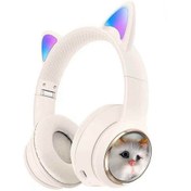 Resim shaza Işıklı Kedi Kulaklı Bluetooth Kulak Üstü Kulaklık - Beyaz 