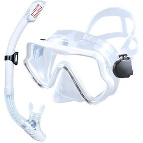 Resim Yetişkinler İçin Tüplü Dalış Maskesi Şnorkel Seti Temperli Cam Profesyonel White White Çok Renkli 