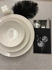 Resim Gümüş Yaldızlı Siyah Cepli Hindiba Çiçeği Peçete 12 Adet 