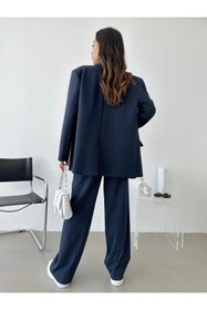 Resim Aec Prive Çizgili Kadın Blazer Ceket Pantolon Takım - LACİVERT / M / Kadın / Kız 