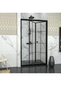 Resim Tekno Duş Black Corina Karolajlı Şeffaf Cam Akordion Duşakabin Şeffaf 