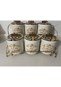 Resim 12 Parça Bambu Kapaklı Baharat Seti Ahşap - Beyaz 