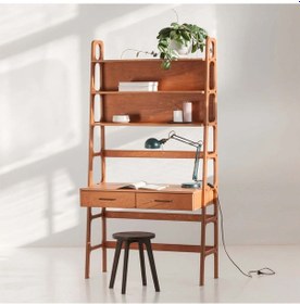 Resim Woodesk Cosmos Ahşap Çalışma Masası Ve Kitaplık, 190x100 Tik Renk Teak 