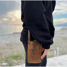 Resim Tuvita Collection Bodrum %100 Deri El Yapımı Kadın Erkek Unisex Sarı Kahverengi Telefonluk Telefon Postacı Kol Çantası 