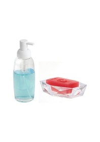 Resim Bayaz Pompalı Cam Sıvı Sabunluk Ve Sabunluk 2 Li Banyo Seti 