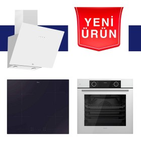 Resim Ferre & Hoover FryArt Serisi Crystal Line Beyaz Ankastre Set (HDG6C1GWTK + HH64CCB + XE63CB) 