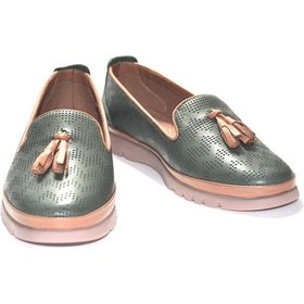 Resim Beety 14151 Hakiki Soft Deri Yeşil Ortopedik Kadın Babet Ayakkabı Yeşil 