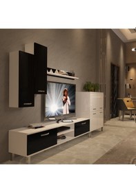 Resim Decoraktiv Eko 6 Slm Dvd Krom Ayaklı Tv Ünitesi Tv Sehpası Beyaz - Siyah 