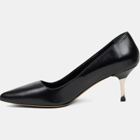 Resim Desa Kadın Siyah Sivri Burunlu Deri Stiletto 