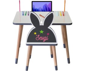 Resim Liva Ahşap Çocuk Masa Sandalye Takımı Tekli Pembe (Kelebekli)- Tablet, Telefon ve Kalemlik Yeri Yaz Sil Özellikli Yüzey 