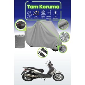 Resim Dokaca Neo Gri Neon Fitilli Kilit ve Arka Çanta Uyumlu Piaggio Beverly 200 Uyumlu Motosiklet Brandası 