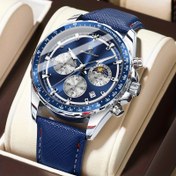 Resim POEDAGAR Erkek Hafif Kuvars Saat - Şık Mavi Suni Deri Kayış, Çok Fonksiyonlu İş Saati, Takvim Gösterimi, Güçlü ve Rahat Günlük Seyahat, İş ve Rahat Giyim İçin Uygun, İş Saati | Şık Kuvars Saat | Alaşım Kasa Saat 