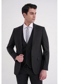 Resim Efor Slim Fit Çift Yırtmaç Dokulu %97 Yün Esnek Siyah Yelekli Klasik Takım Elbise Tk 936 Siyah 