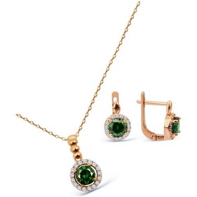 Resim Argentum Concept 925 Ayar Gümüş Rose Yeşil Taşlı Minimal Set - S014302 