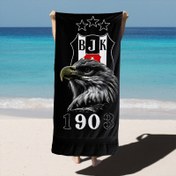 Resim BJK Logo Kartal & 1903 Baskılı Plaj Havlusu - Modern Mikrofiber Yüksek Emicilikli Hızlı Kuruyan Yoga, Yüzme, Kamp İçin Çok Amaçlı Dayanıklı Havlu - Şık Çizgili Tasarım, Yumuşak Kumaş, Spor Salonu Kullanıcıları 