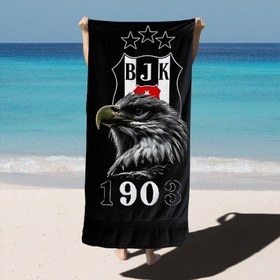 Resim BJK Logo Kartal & 1903 Baskılı Plaj Havlusu - Modern Mikrofiber Yüksek Emicilikli Hızlı Kuruyan Yoga, Yüzme, Kamp İçin Çok Amaçlı Dayanıklı Havlu - Şık Çizgili Tasarım, Yumuşak Kumaş, Spor Salonu Kullanıcıları 