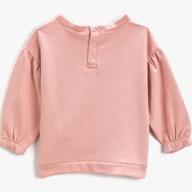 Resim Kız Bebek Tavşan Baskılı Tül Detaylı Sweatshirt Bisiklet Yaka Pamuklu 