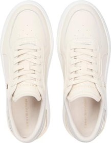 Resim Tommy Hilfiger Kadın Deri Rahat Taban Th Metal Logo Bağcıklı Bej Sneaker Fw0Fw09364-0F6 