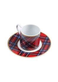 Resim Kırmızı Ekose Türk Kahve Fincanı Beyaz - Kırmızı 