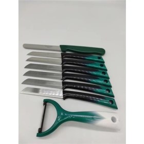 Resim Solingen Siyah-Yeşil 8 Parça Mutfak Seti Soyacak Dahil Kahve Beyaz Renkli Soyma Dilimleme Meyve Sebze Bıçağı 