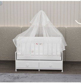 Resim Elegant Beşik Ve Yıldız 2 Kapaklı Dolap Yatak Uykuseti - Beyaz Beyaz 