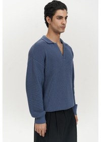 Resim Mai Collection Mai Studios Co. Magnus Polo Yaka İndigo Erkek Triko Kazak İndigo 