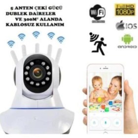 Resim Kablosuz Bebek Izleme Kamerası Wifi Gece Görüşlü Ip Kamera 5 Antenli 