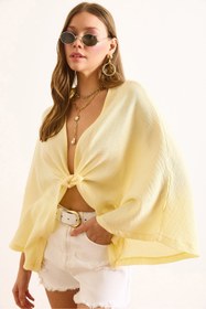 Resim Olalook Kadın Sarı Yarasa Model Crop Müslin Kimono KMN-00000071 