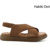 Resim Gönderi R Kadın Taba Süet Çapraz Bantlı Dolgu Taban Hakiki Deri Comfort Sandalet Dyza72745288 Taba Süet 