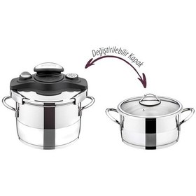 Resim Evimsaray Venüs 4 Parça Düdüklü Tencere Seti Sade Gümüş 