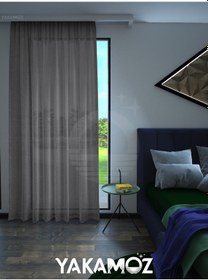 Resim Koyu Gri Keten Görünümlü Ekstraforlu Tül Perde Linen Touch Serisi Koyu Gri 