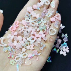 Resim 50 adet Reçine Tırnak Sanatı Aksesuarı - 3D Karışık Pembe, Mor ve Beyaz Şanslar ile Gül, Kurdele ve Boncuk Tasarımları, DIY El Sanatları, Manikür ve Pedikür, Manikür Geliştirmeleri, Zarif Tırnak Dekoru, İncelikli El Sanatları Araçları 