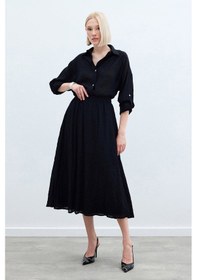 Resim Sateen Kraşlı Kloş Etek - Siyah-136220 Siyah 