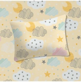 Resim %100 Pamuklu Bebek Lastikli Çarşaf 60x120+20 Bebek Yastık Kılıfı 35x45 Sarı-beyaz 