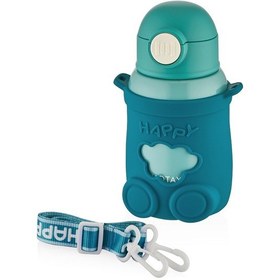 Resim Shotay St-8816 480ml Askılı Silikon Kılıflı Pipetli Yeşil Çelik Matara 