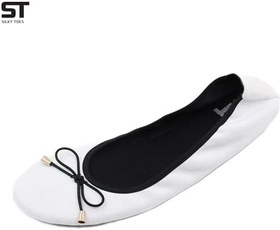 Resim Silky Toes Kadınlar için Kadife Katlanabilir Daireler Çanta Bale Terlikleri Düğün/Seyahat Düz Ayakkabı, Süet Beyaz, Medium 