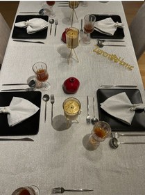 Resim Dertsiz Simli Masa Örtüsü Gümüş Renk 