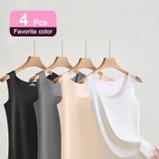 Resim 4 Adet Kadınlar İçin Dikişsiz Kolsuz Tank Top - Slim Fit Her Mevsim Katmanlama Temelleri, Dahili Sütyenli, Yumuşak Esnek Kumaş, Düz Renk (Siyah/Beyaz/Gri/Koyu Pembe) - Makinede Yıkanabilir Günlük ve Resmi Giyim, Çok Yönlü Üst, Şık Tasarım, Rahat Kalıp 