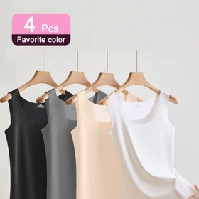 Resim 4 Adet Kadınlar İçin Dikişsiz Kolsuz Tank Top - Slim Fit Her Mevsim Katmanlama Temelleri, Dahili Sütyenli, Yumuşak Esnek Kumaş, Düz Renk (Siyah/Beyaz/Gri/Koyu Pembe) - Makinede Yıkanabilir Günlük ve Resmi Giyim, Çok Yönlü Üst, Şık Tasarım, Rahat Kalıp 