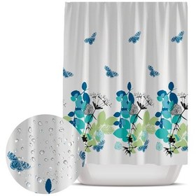Resim Kelebek Desen Banyo Perdesi-180x200 cm Duş Perdesi, 180x200 Dijital Baskılı Banyo Duş Perdesi Turkuaz 